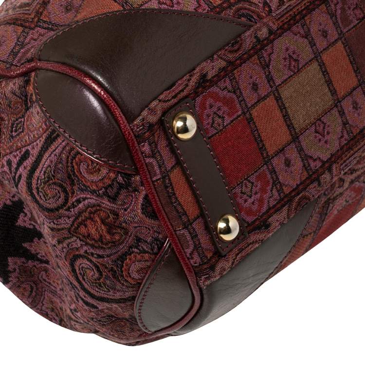 Pre Owned Etro Multicolor Paisley Print Fabric and Leather Zip Satchel 