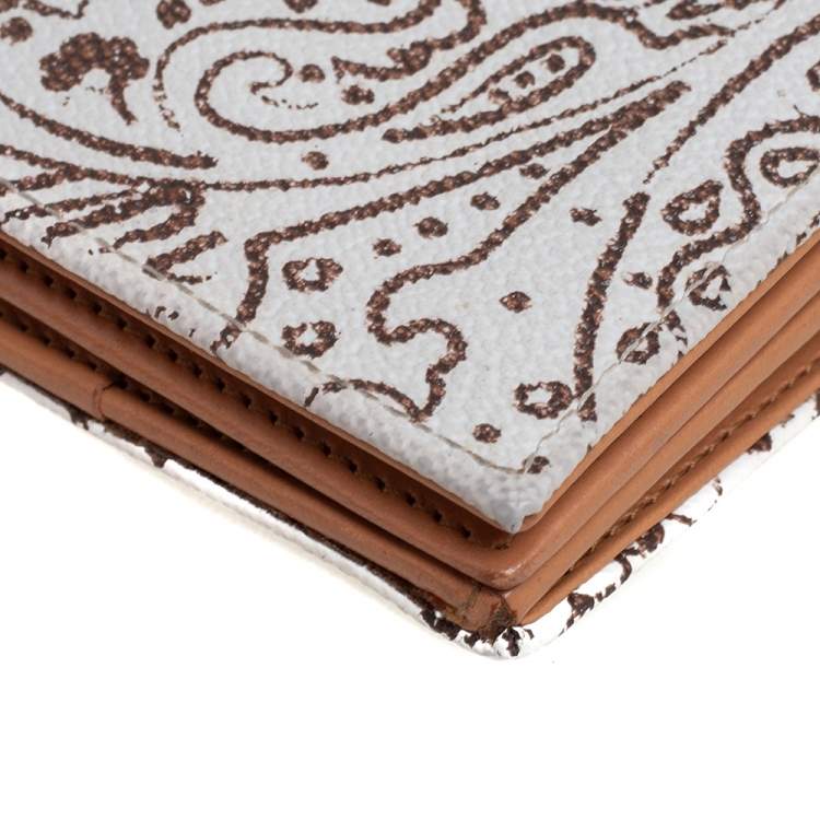 Pre Owned Etro White/Brown Paisley Print Coated Canvas Continental Wallet