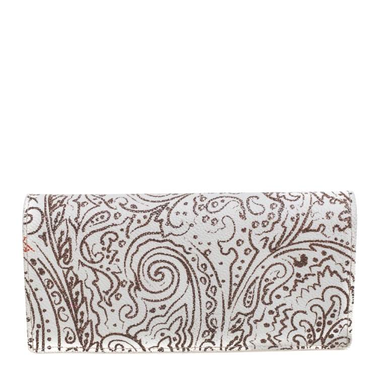 Pre Owned Etro White/Brown Paisley Print Coated Canvas Continental Wallet