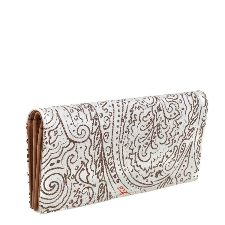 Pre Owned Etro White/Brown Paisley Print Coated Canvas Continental Wallet