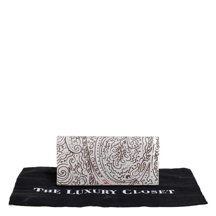 Pre Owned Etro White/Brown Paisley Print Coated Canvas Continental Wallet