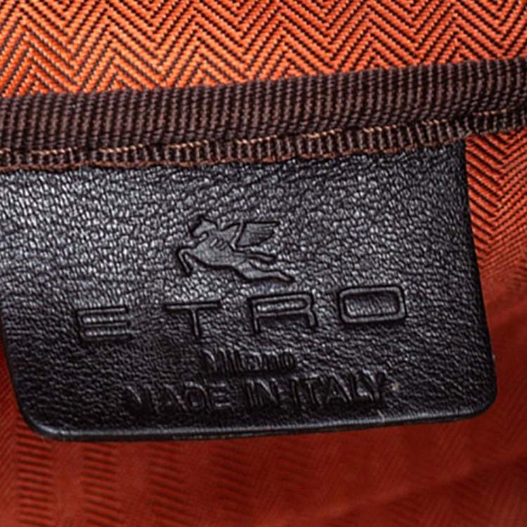Pre Owned Etro Dark Brown Paisley Print Velvet and Coated Canvas Tote