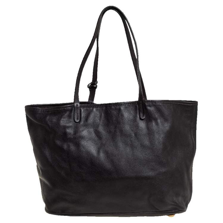 Pre Owned Etro Dark Brown Paisley Embossed Leather Tote