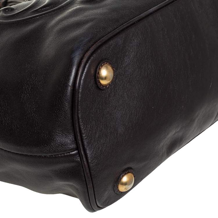 Pre Owned Etro Dark Brown Paisley Embossed Leather Tote