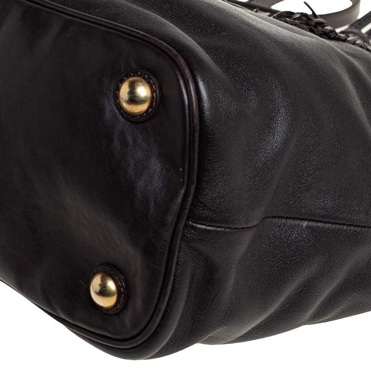 Pre Owned Etro Dark Brown Paisley Embossed Leather Tote