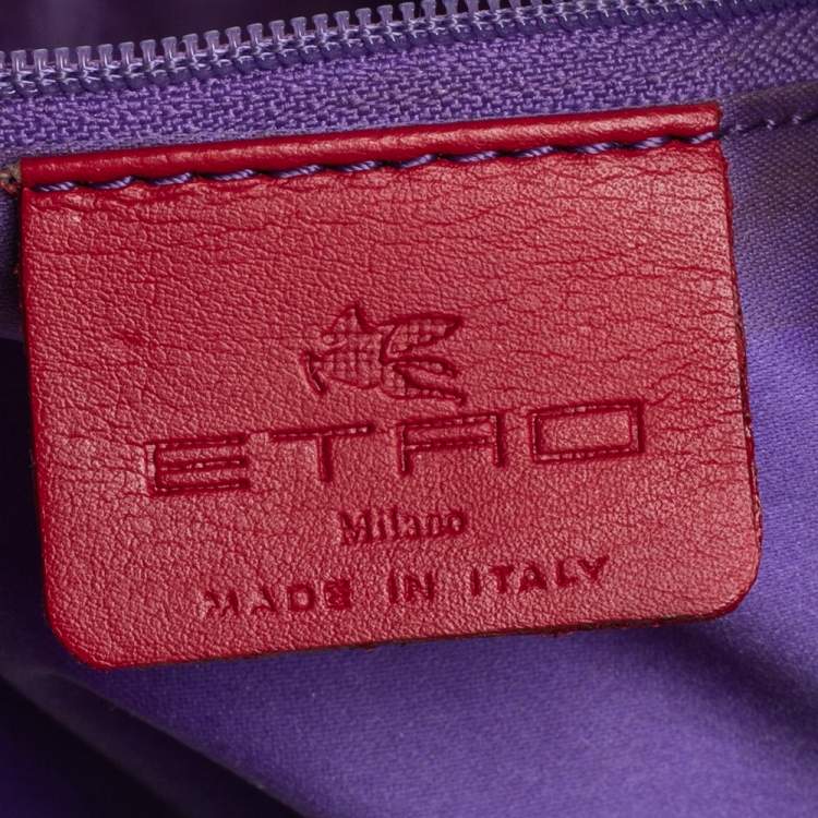 Pre Owned Etro Bright Green Paisley Embossed Leather Flap Hobo
