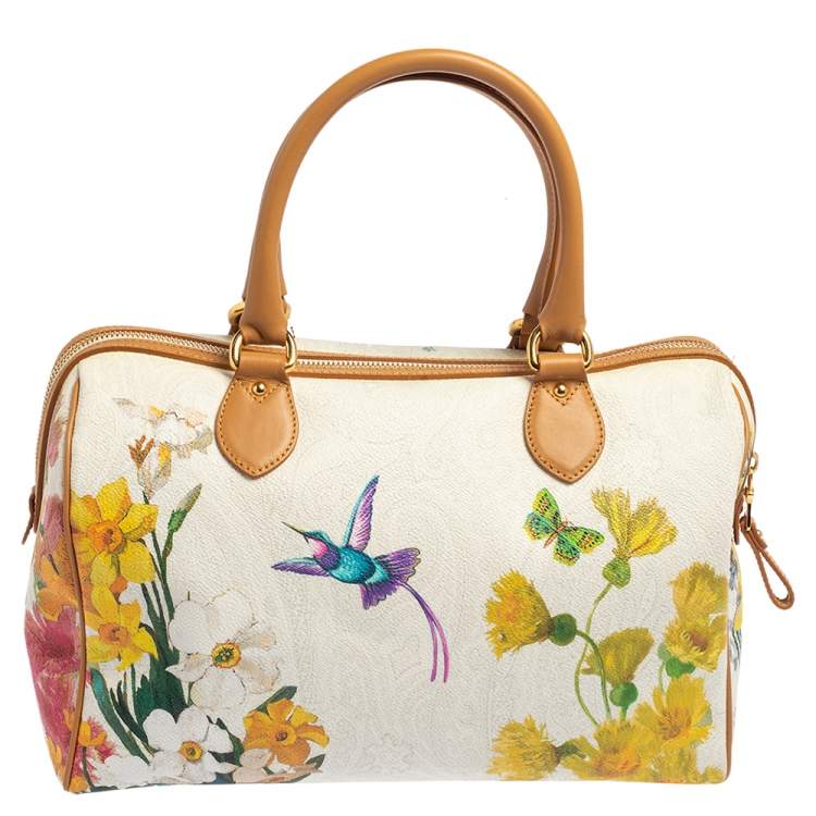 Pre Owned Etro Multicolor Floral Print Coated Canvas and Leather Boston Bag