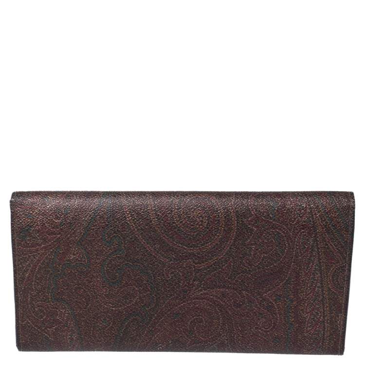 Pre Owned Etro Brown Paisley Coated Canvas Trifold Continental Wallet 
