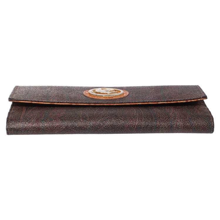 Pre Owned Etro Brown Paisley Coated Canvas Trifold Continental Wallet 
