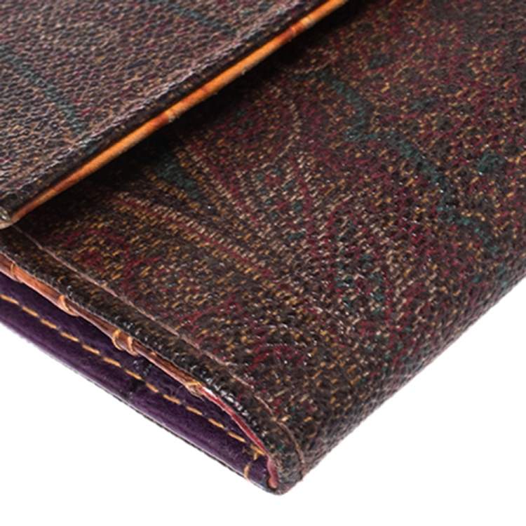 Pre Owned Etro Brown Paisley Coated Canvas Trifold Continental Wallet 