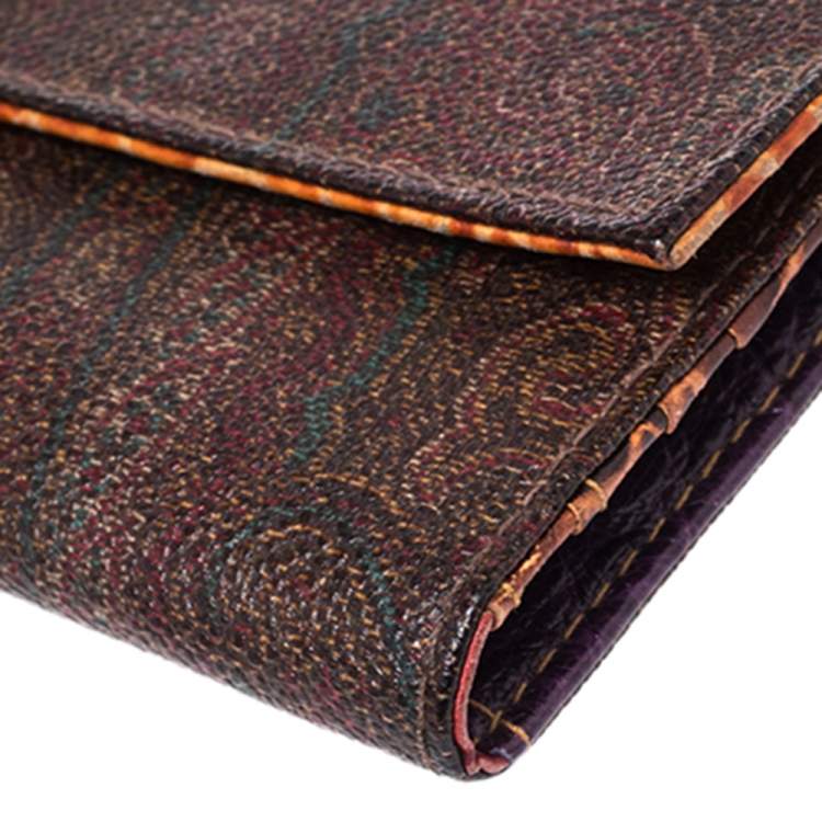 Pre Owned Etro Brown Paisley Coated Canvas Trifold Continental Wallet 