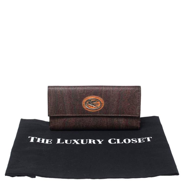 Pre Owned Etro Brown Paisley Coated Canvas Trifold Continental Wallet 