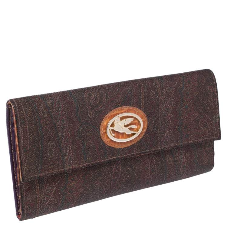 Pre Owned Etro Brown Paisley Coated Canvas Trifold Continental Wallet 