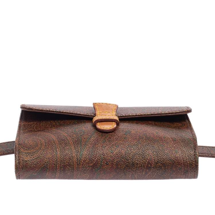 Pre Owned Etro Brown Paisley Coated Canvas and Leather Trim Belt Bag