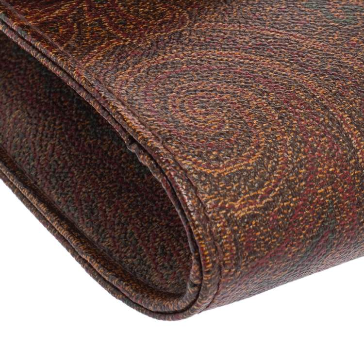 Pre Owned Etro Brown Paisley Coated Canvas and Leather Trim Belt Bag