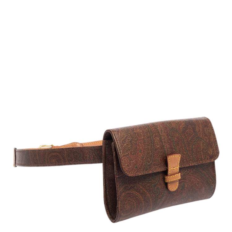Pre Owned Etro Brown Paisley Coated Canvas and Leather Trim Belt Bag