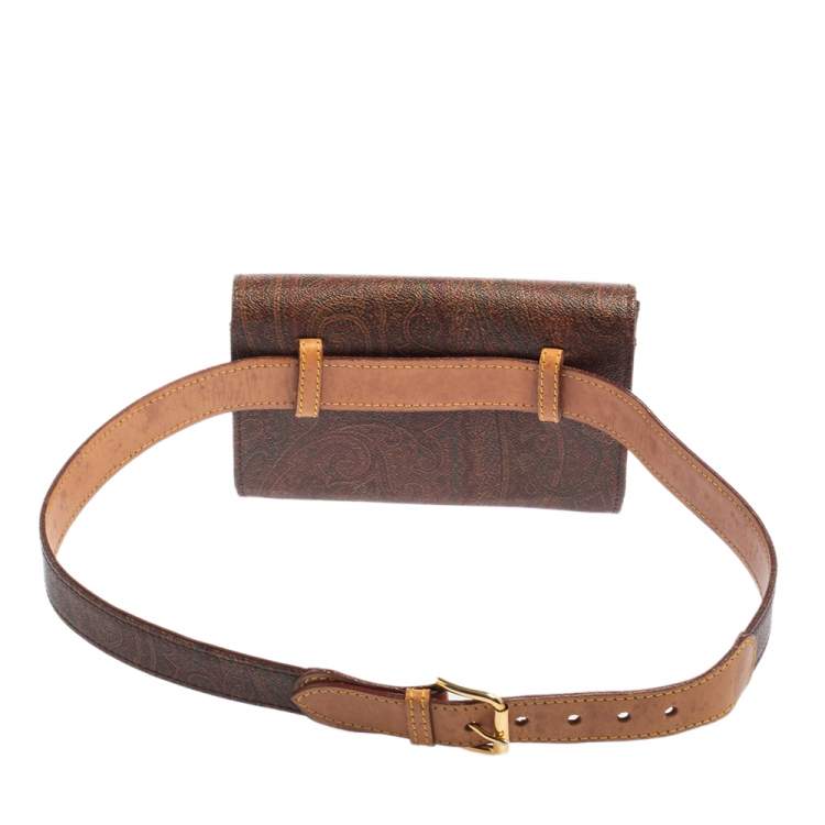 Pre Owned Etro Brown Paisley Coated Canvas and Leather Trim Belt Bag