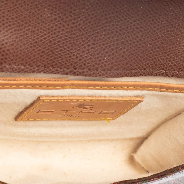 Pre Owned Etro Brown Paisley Coated Canvas and Leather Trim Belt Bag