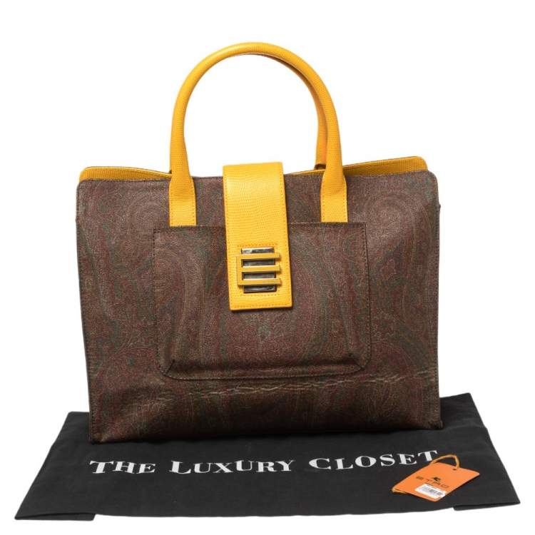 Pre Owned Etro Yellow/Brown Paisley Print Coated Canvas and Leather Tote