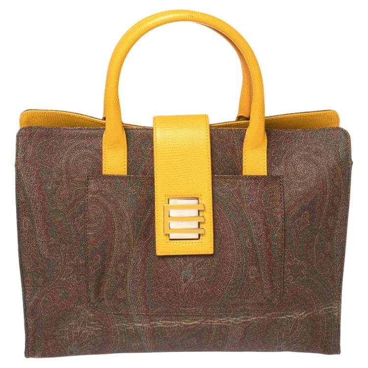 Etro Yellow/Brown Paisley Print Coated Canvas and Leather Tote Etro ...