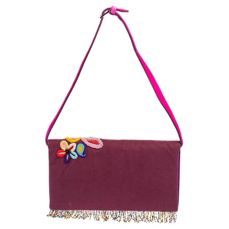 Pre Owned Etro Purple Mesh  Embroidered Shoulder Bag 
