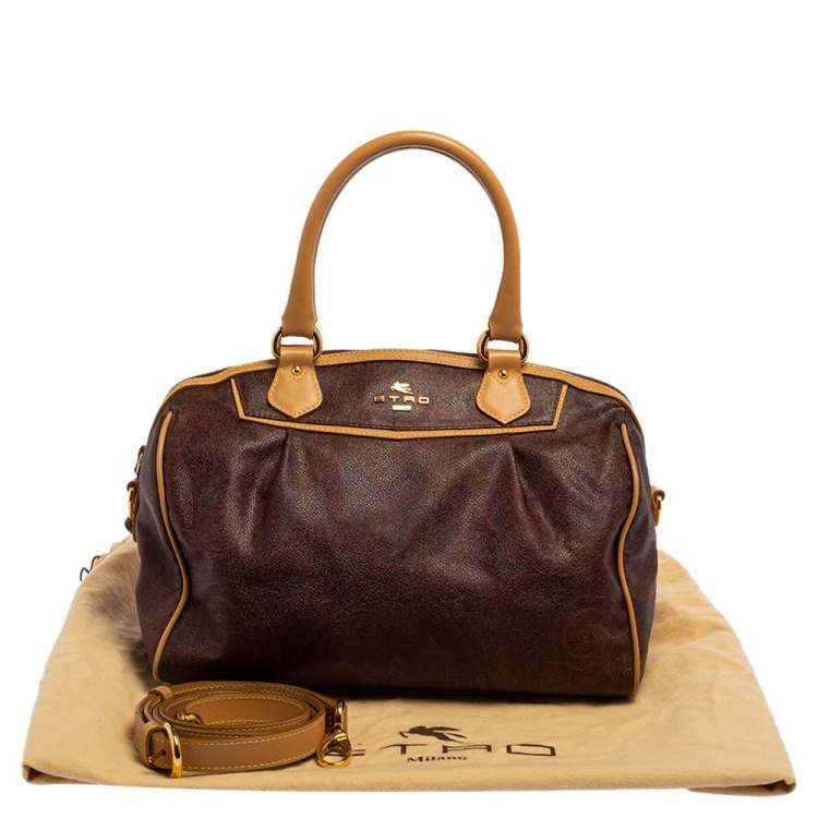 Pre Owned Etro Brown Paisley Printed Coated Canvas Boston Bag