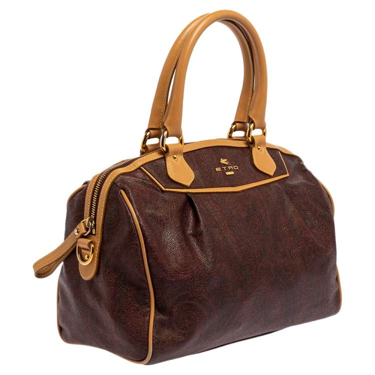 Pre Owned Etro Brown Paisley Printed Coated Canvas Boston Bag