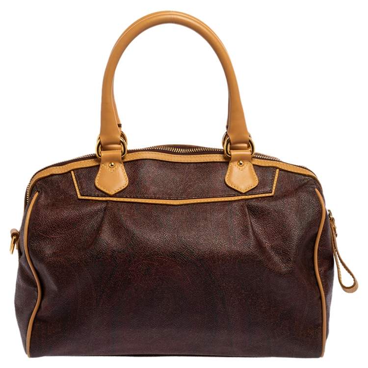 Pre Owned Etro Brown Paisley Printed Coated Canvas Boston Bag
