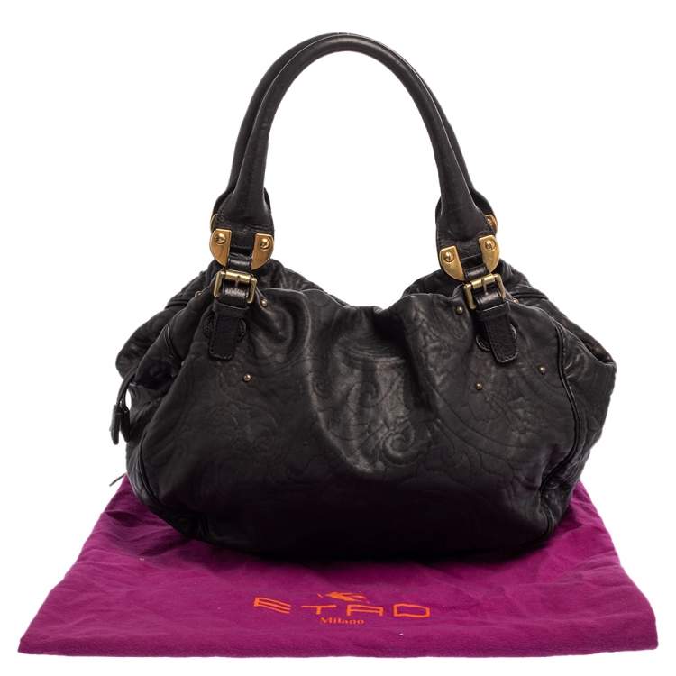 Pre Owned Etro Black Leather Top Handle Satchel