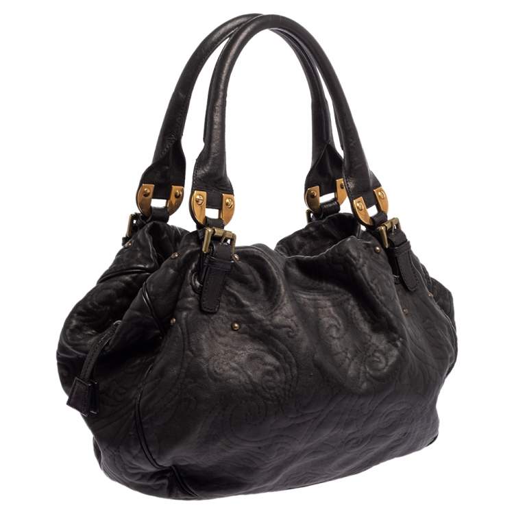 Pre Owned Etro Black Leather Top Handle Satchel