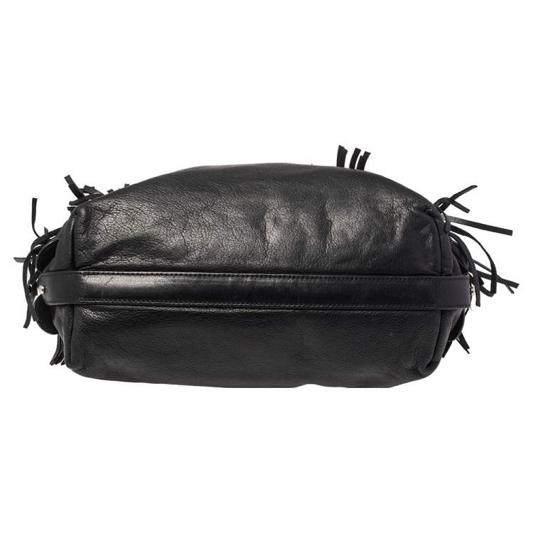 Pre Owned Etro Black Leather Studded Fringe Shoulder Bag