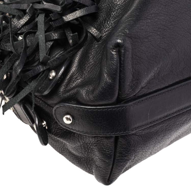 Pre Owned Etro Black Leather Studded Fringe Shoulder Bag