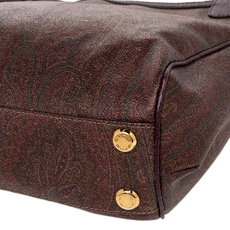 Pre Owned Etro Brown/Purple Paisley Print Coated Canvas And Lizard Embossed Leather Hobo
