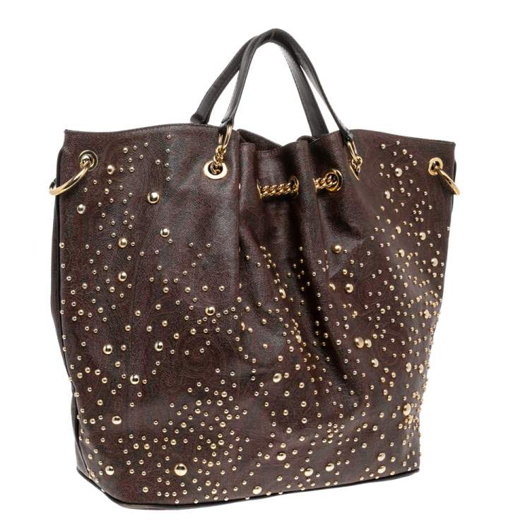 Pre Owned Etro Brown Paisley Printed Coated Canvas Chain Tote