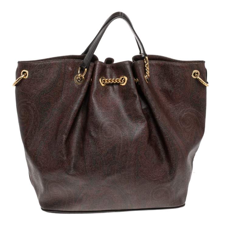 Pre Owned Etro Brown Paisley Printed Coated Canvas Chain Tote