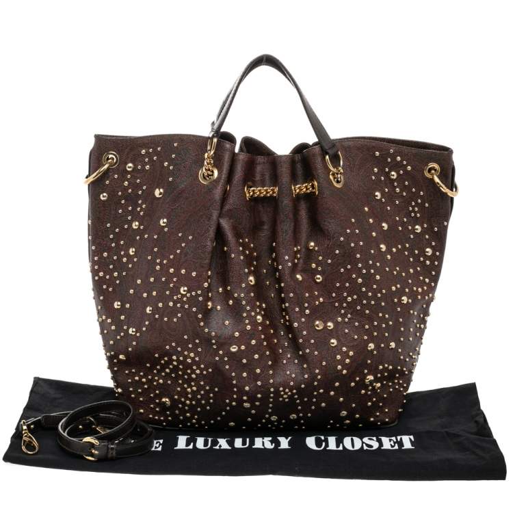Pre Owned Etro Brown Paisley Printed Coated Canvas Chain Tote