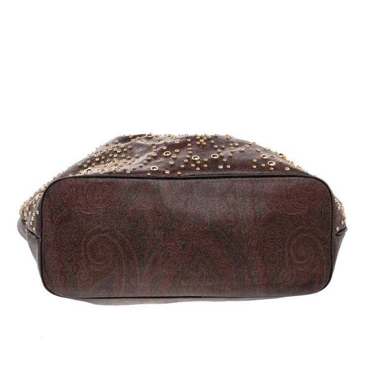 Pre Owned Etro Brown Paisley Printed Coated Canvas Chain Tote