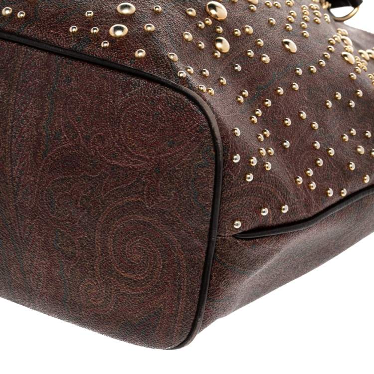 Pre Owned Etro Brown Paisley Printed Coated Canvas Chain Tote