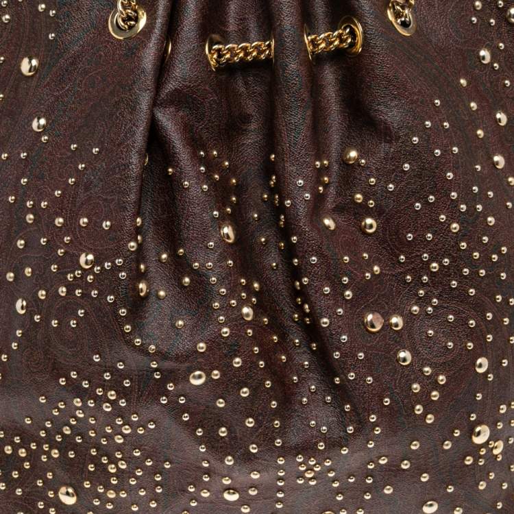 Pre Owned Etro Brown Paisley Printed Coated Canvas Chain Tote