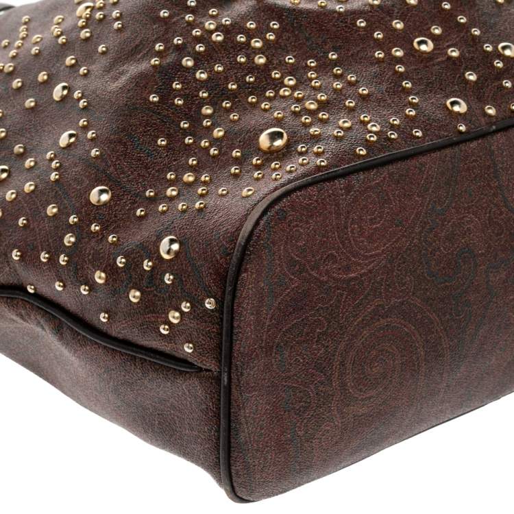Pre Owned Etro Brown Paisley Printed Coated Canvas Chain Tote