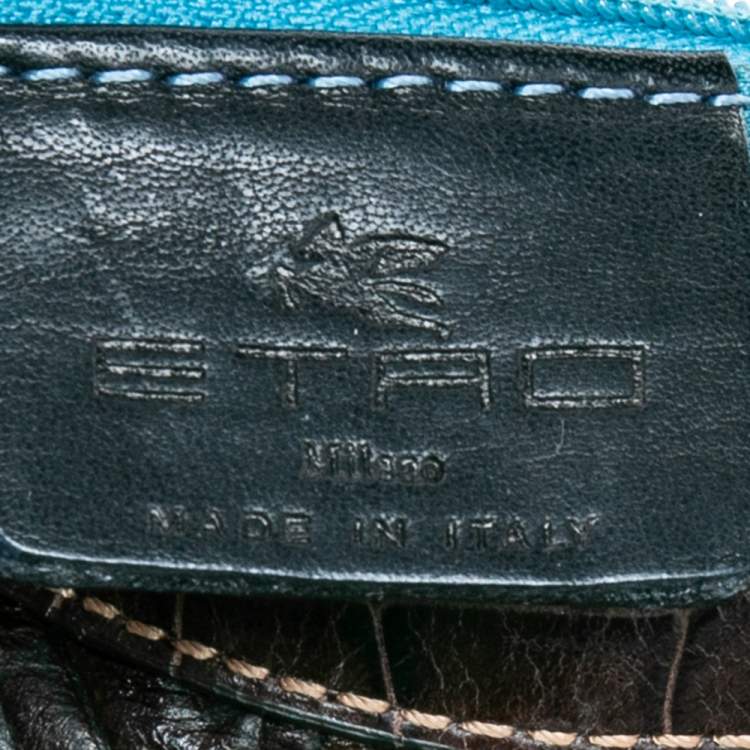 Pre Owned Etro Brown Paisley And Croc Embossed Leather Push Lock Hobo