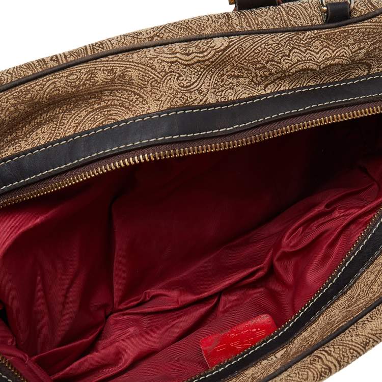 Pre Owned Etro Beige/Brown Paisley Printed Fabric And Leather Satchel