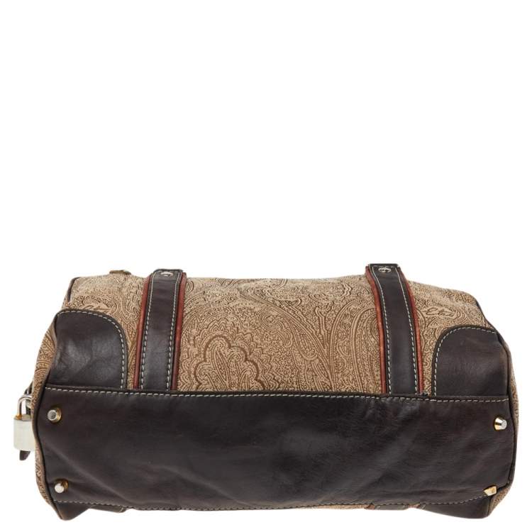 Pre Owned Etro Beige/Brown Paisley Printed Fabric And Leather Satchel