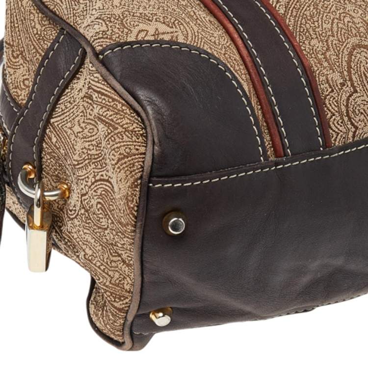 Pre Owned Etro Beige/Brown Paisley Printed Fabric And Leather Satchel