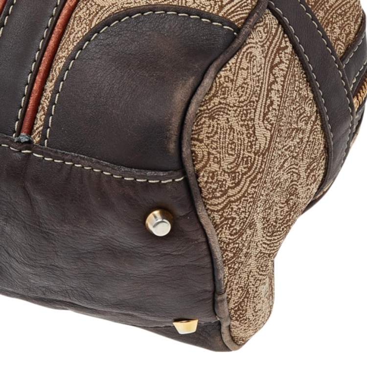 Pre Owned Etro Beige/Brown Paisley Printed Fabric And Leather Satchel