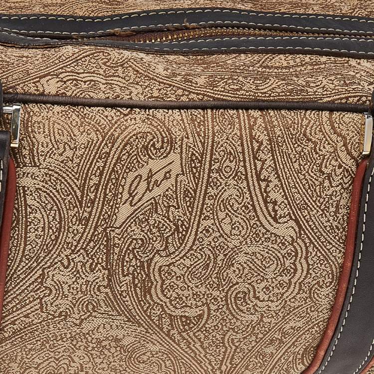 Pre Owned Etro Beige/Brown Paisley Printed Fabric And Leather Satchel