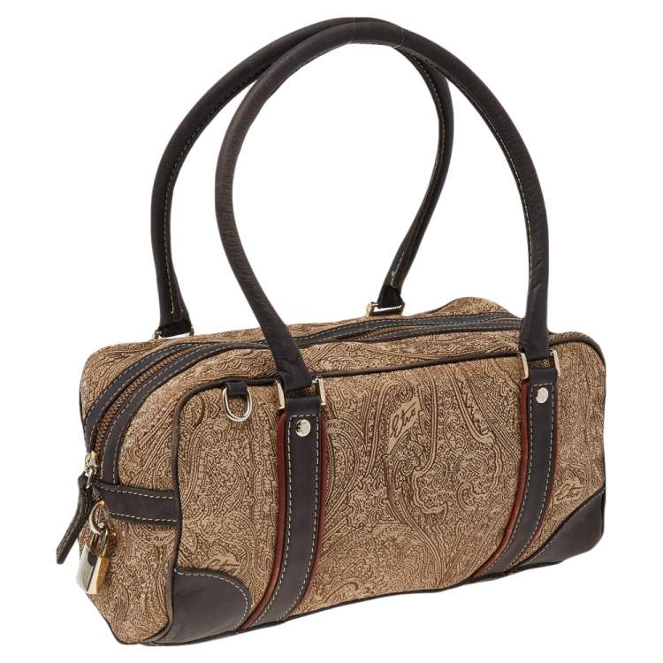 Pre Owned Etro Beige/Brown Paisley Printed Fabric And Leather Satchel