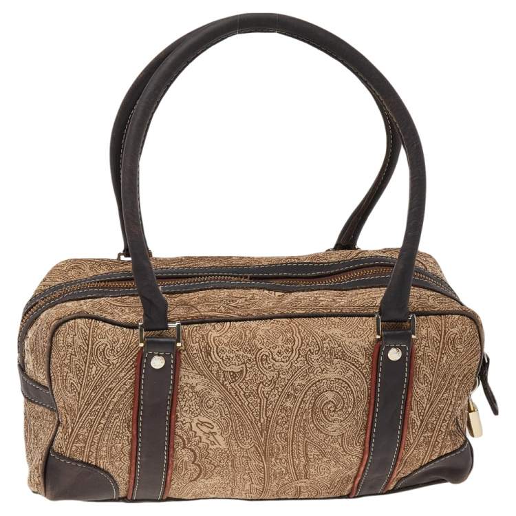 Pre Owned Etro Beige/Brown Paisley Printed Fabric And Leather Satchel