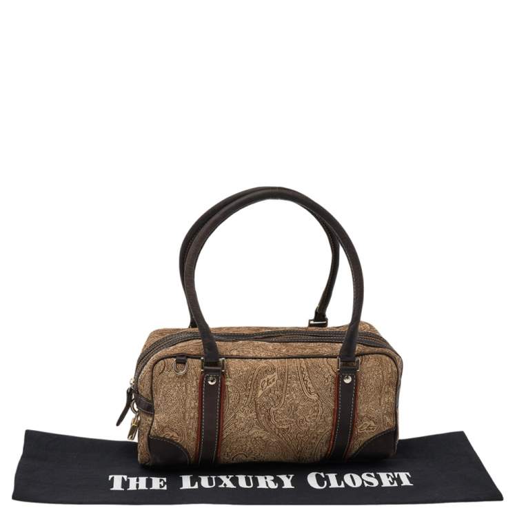 Pre Owned Etro Beige/Brown Paisley Printed Fabric And Leather Satchel