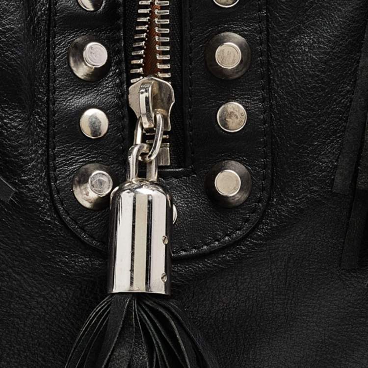 Pre Owned Etro Black Leather Embellished Tote